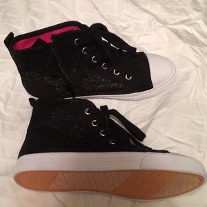 Black glittered lace high tops